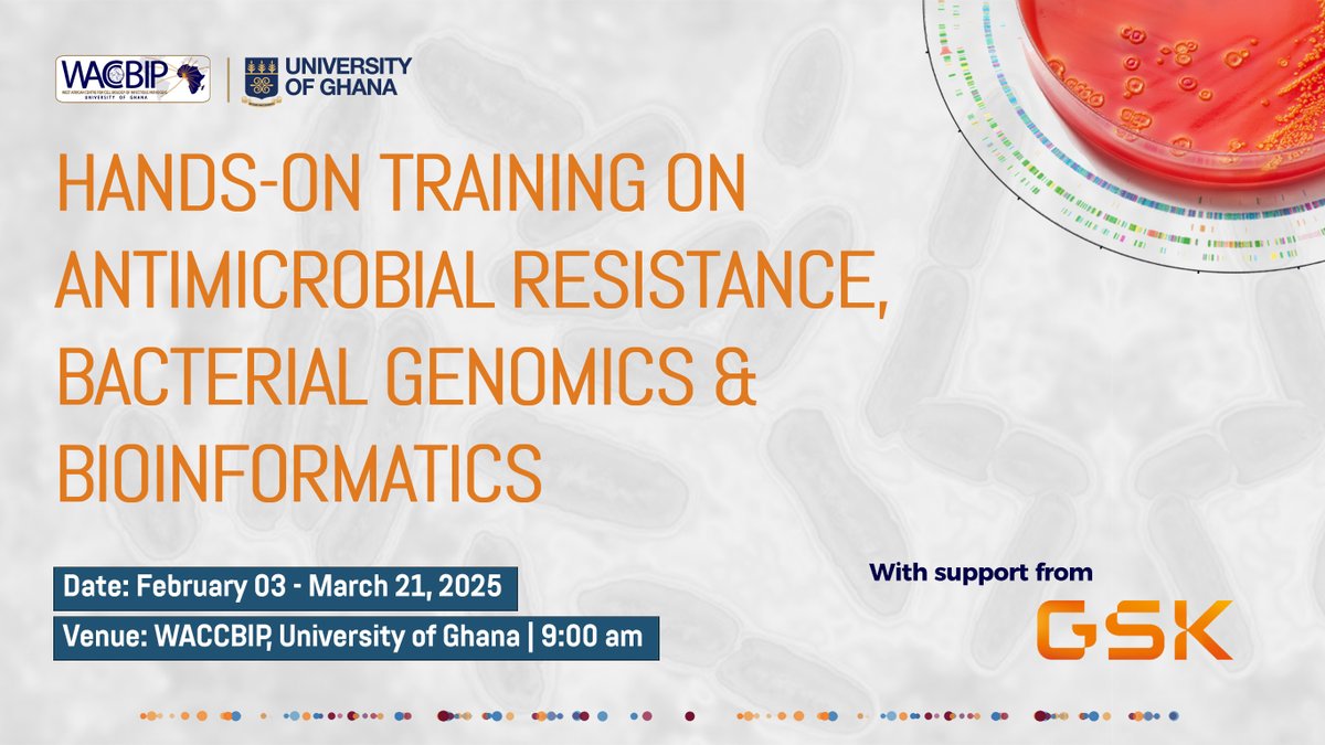 WACCBIP (@waccbip_ug) on Twitter photo We're inviting applications from researchers across Africa working in Antimicrobial Resistance (AMR), surveillance, or epidemiology and Individuals with basic knowledge in Molecular Biology for our upcoming hands-on training on AMR, Bacterial Genomics & Bioinformatics scheduled We're inviting applications from researchers across Africa working in Antimicrobial Resistance (AMR), surveillance, or epidemiology and Individuals with basic knowledge in Molecular Biology for our upcoming hands-on training on AMR, Bacterial Genomics & Bioinformatics scheduled