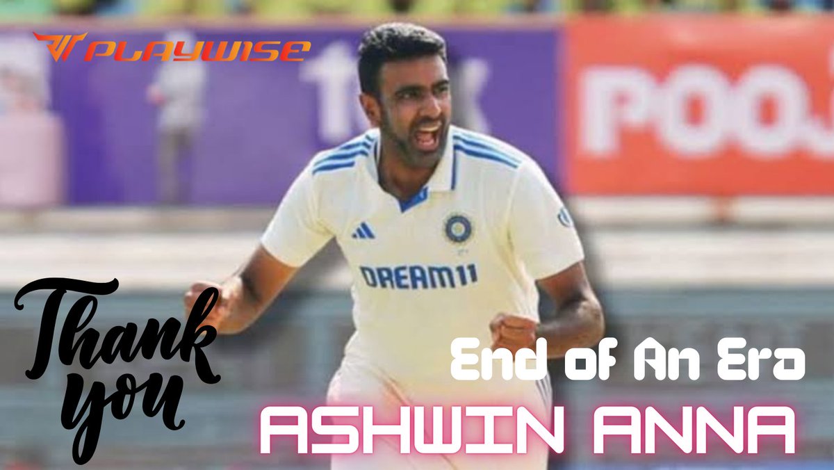 PlaywiseEsports's tweet photo. "Thank you Ashwin Anna" that's what the whole Nation is chanting. 
@rashwin99 
PlayWise salutes you for marvelous career and moments you gave to India and Indian Folks.
And wishing you a Happy Retirement...

  #pubg #esport #gamer #cricketlover #cricket #ashwin #viratkohli #msd https://t.co/QrP1K5CPno