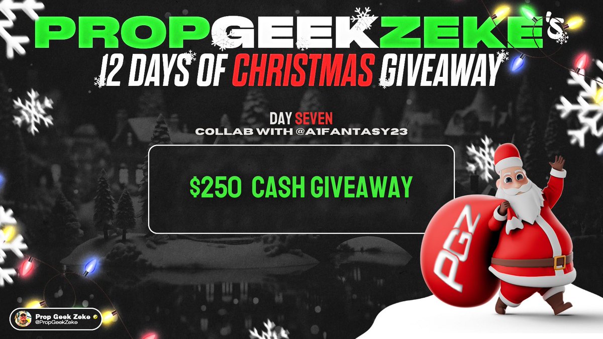 Prop Geek Zeke📚 (@propgeekzeke) on Twitter photo 🎄PGZ's 12 DAYS OF CHRISTMAS- DAY SEVEN🎅
$250 to 2 people who ⬇️
LIKE + RT + follow <a href="/a1fantasy23/">A1FantasySports</a> & <a href="/PropGeekZeke/">Prop Geek Zeke📚</a>🎁 🎄PGZ's 12 DAYS OF CHRISTMAS- DAY SEVEN🎅
$250 to 2 people who ⬇️
LIKE + RT + follow <a href="/a1fantasy23/">A1FantasySports</a> & <a href="/PropGeekZeke/">Prop Geek Zeke📚</a>🎁