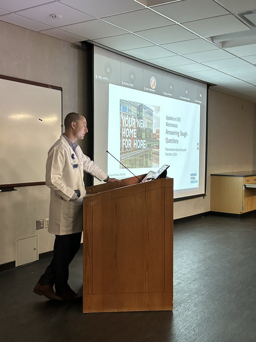 HenryFordNeuro's tweet photo. Congratulations to Drs @AdamMRobinMD and Rogers who gave a #Neuroscience Grand Rounds on Brain #Metastasis focusing on diagnostics, treatment, surgery and survivorship. 🧠 #Teamwork #HBTCStrong @NSTumorSection @CNS_Update @NeuroOnc https://t.co/6SFcuoeC49