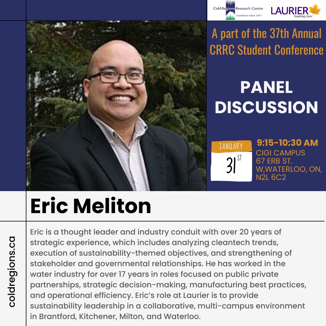 Introducing Our Panel Moderator: <a href="/EricMeliton/">Eric Meliton</a> 
We are excited to welcome Eric Meliton, Manager at the Sustainability Office, Wilfrid Laurier University, as the panel moderator for the 37th Annual CRRC Student Conference. With over 17 years of experience in leadership, management