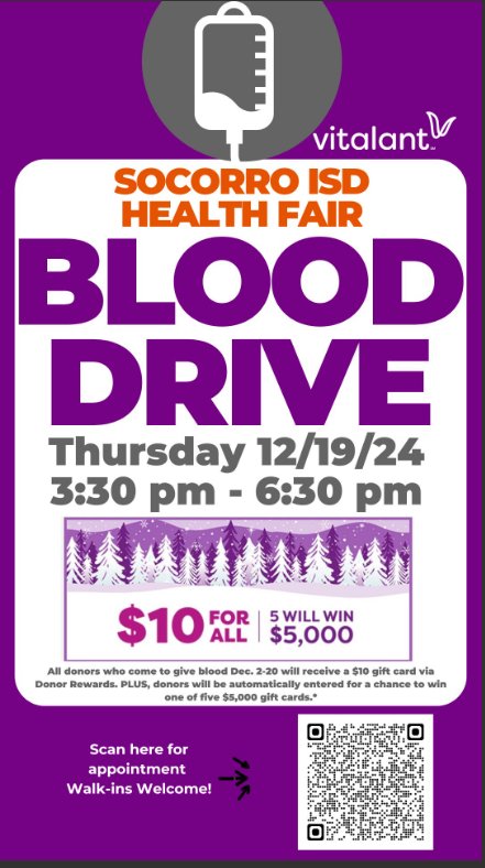 The Holiday 🎄 Health Fair is coming to H.D. Hilley Elementary Thursday December 19th!!  Free screenings, blood drive, fun activities and more!!