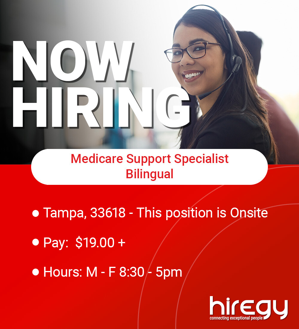 hiregy's tweet photo. 🚨NOW HIRING: Bilingual? Great with Medicare support? We are looking for you!

📍 Location: Tampa, FL (onsite, 33618)
💰 Pay: $19+/hour
⏰ Schedule: Monday to Friday, 8:30 AM - 5:00 PM

#TampaJobs #BilingualCareers #MedicareSupport #NowHiring https://t.co/UAyuRKJl2m
