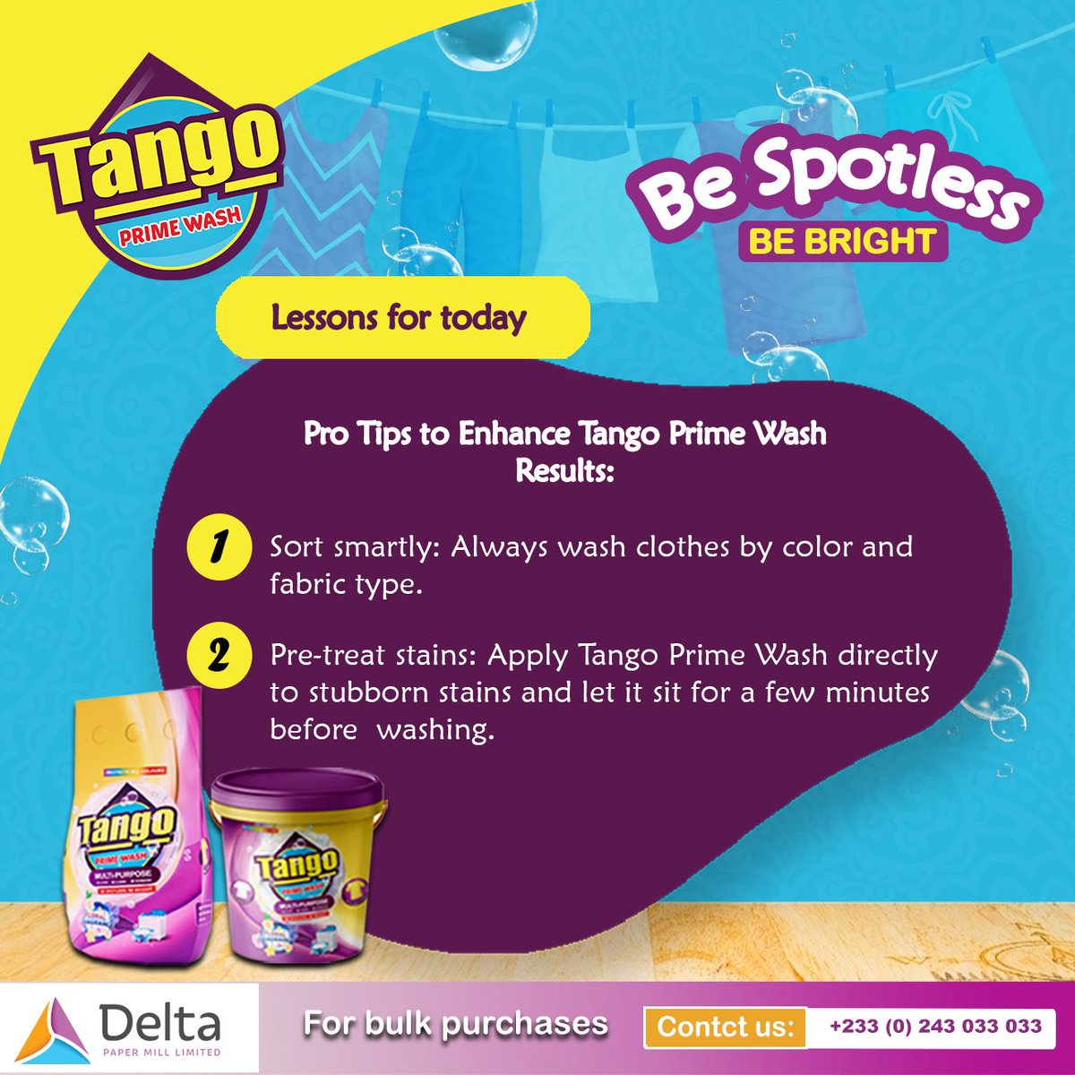 TangoPrime's tweet photo. 🔑 Pro Tip of the Day: Always stay ahead of stubborn stains! 💪 Tango Prime Wash gets the job done effortlessly. 🧺✨ #LaundryHacks #tangoprimewashingpowder #viral #explorepage #stainslayer #ghana https://t.co/LdDeI54FWK