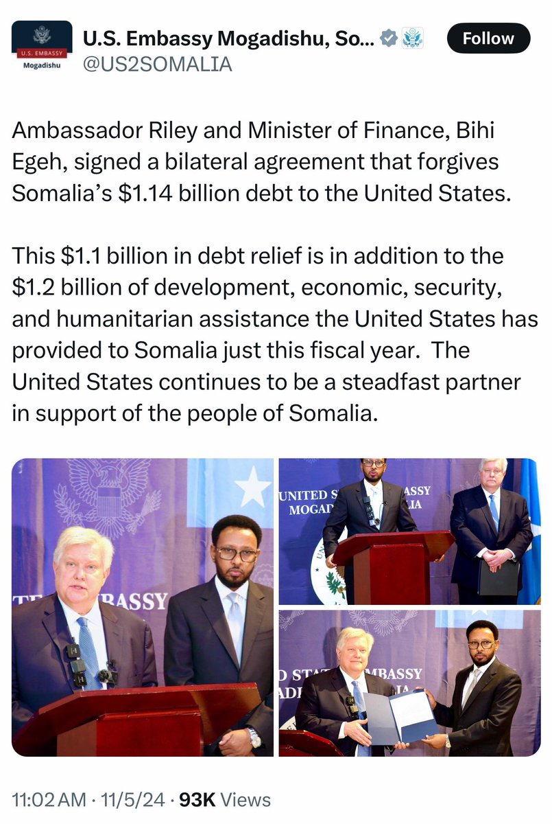 libsoftiktok's tweet image. The US just forgave a $1.14 billion loan to Somalia and now Somalia just retained a DC based lobbying firm.

They’re using our own money to lobby for more money and handouts

Meanwhile we are trillions of dollars in debt and Americans can’t afford gas and groceries