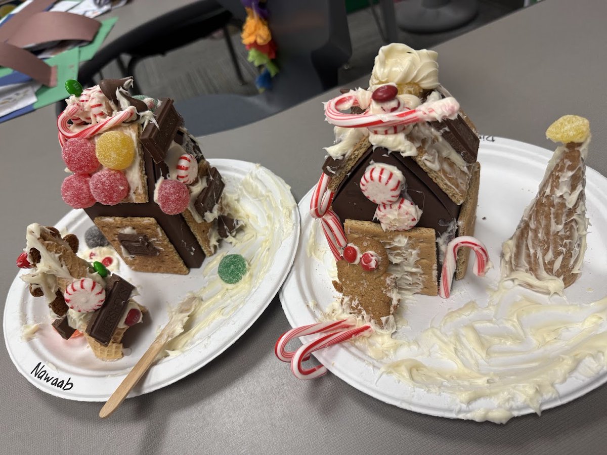 kaburch1981's tweet image. 🎄✨ Kinder Mathematicians are getting hands-on w/ geometry! Using their knowledge of 2D/3D shapes &amp;amp; solids, they’re planning, building, &amp;amp; describing the construction of a gingerbread village. Math+creativity=holiday magic! 🍬🏠 #GeometryInAction #MathIsEverywhere  @windsongelem
