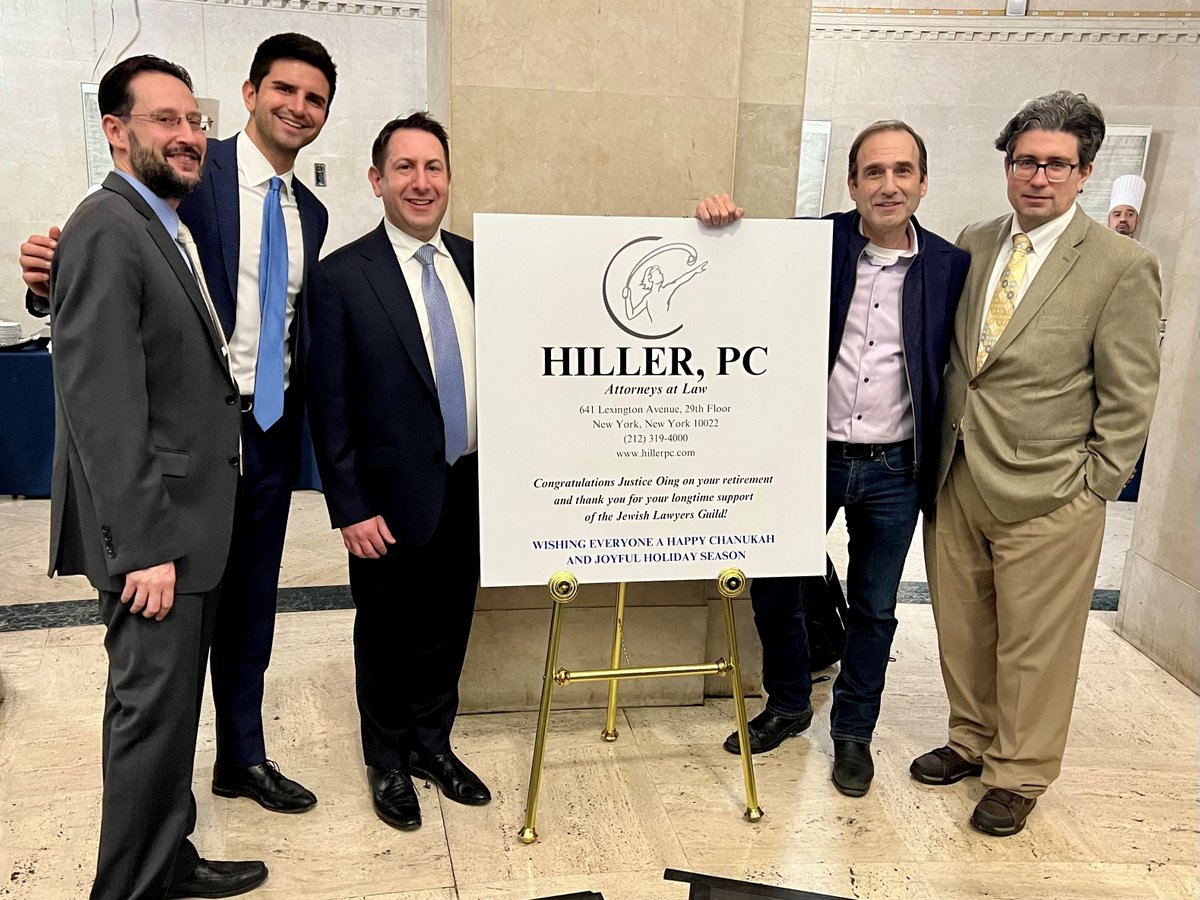 Hiller, PC was proud to be a Sponsor of last night’s Jewish Lawyers Guild Chanukah Party and Retirement Celebration for the Hon. Jeffrey K. Oing! It was a fantastic event, held in the beautiful Rotunda of the Courthouse at 60 Centre Street.