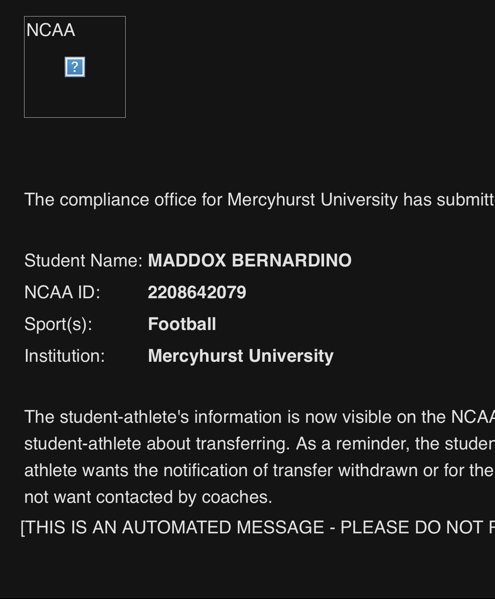 MaddoxBernardin's tweet photo. Officially in the transfer portal ‼️ I would like to thank Mercyhurst University for everything they have done for me. 3⭐️ 5’11  170 WR with 3 years of eligibility left ‼️ https://t.co/BnJ0GQ7z5k