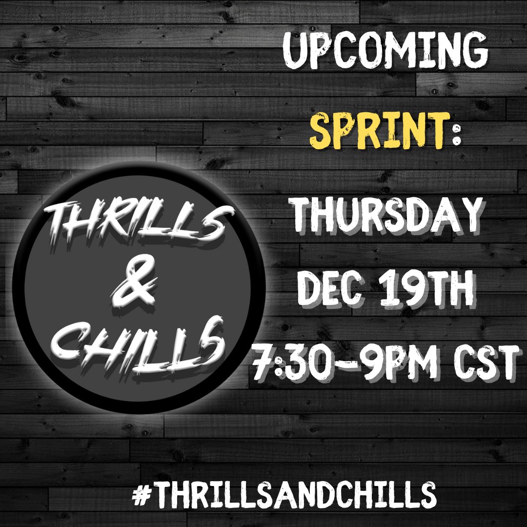 #ThrillsandChills
TWO DAYS until the last #writingsprint of the year! If you need to hit your end-of-the-year word count or just want to come hang out and chat, come join me &amp; <a href="/KellyMalacko/">Kelly Malacko</a> on THURSDAY at 7:30. Zoom link will be sent out in the Substack newsletter!
