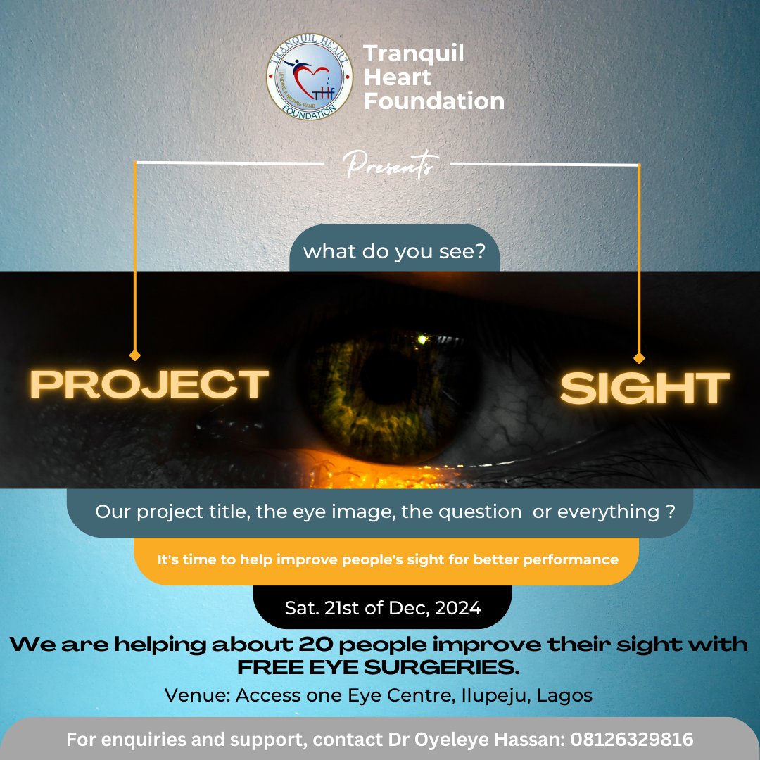 TranquilHeartF's tweet image. Salaam alaekum
Sequel to our recent medical outreach at Ajeromi Ifelodun LGA, we are pleased to announce our coming activity "PROJECT SIGHT" which has been in planning way before. About 20 community members were recruited by experts for the eye surgeries.