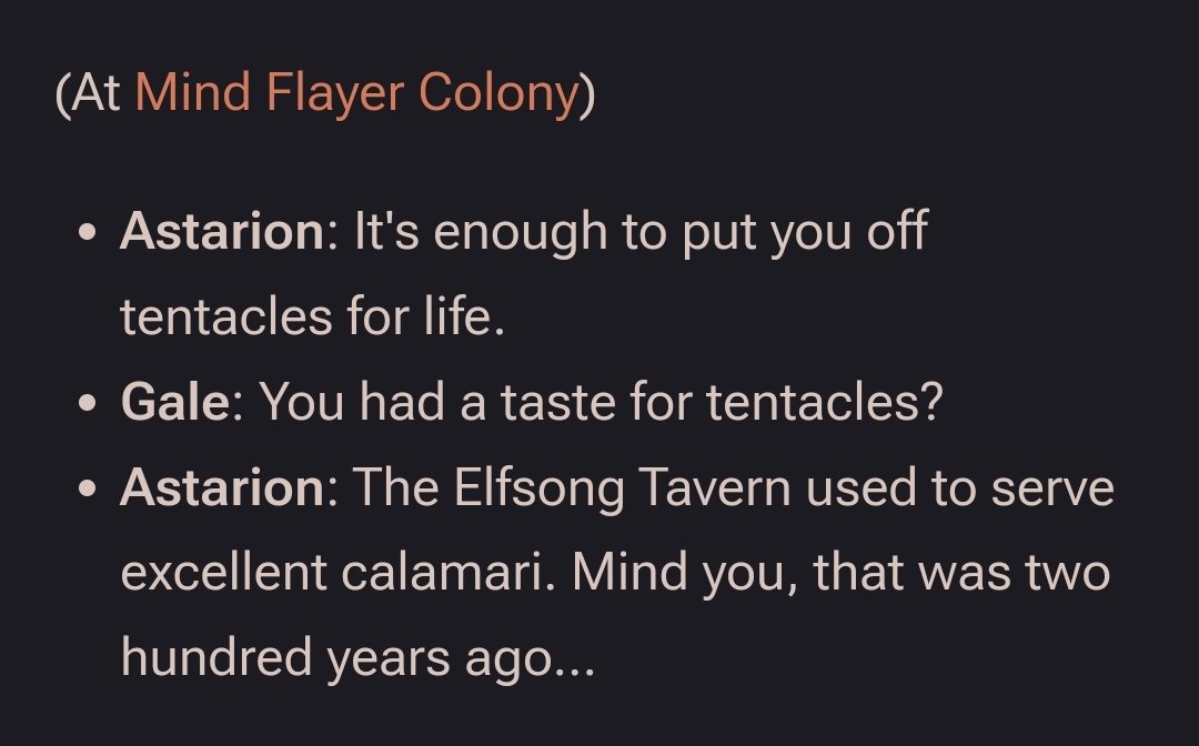 nymphenleiche's tweet image. astarion doesn't remember most of his past or even his real eye color but he remembers eating bomb ass calamari at the elfsong tavern 200 years ago and i respect his priorities