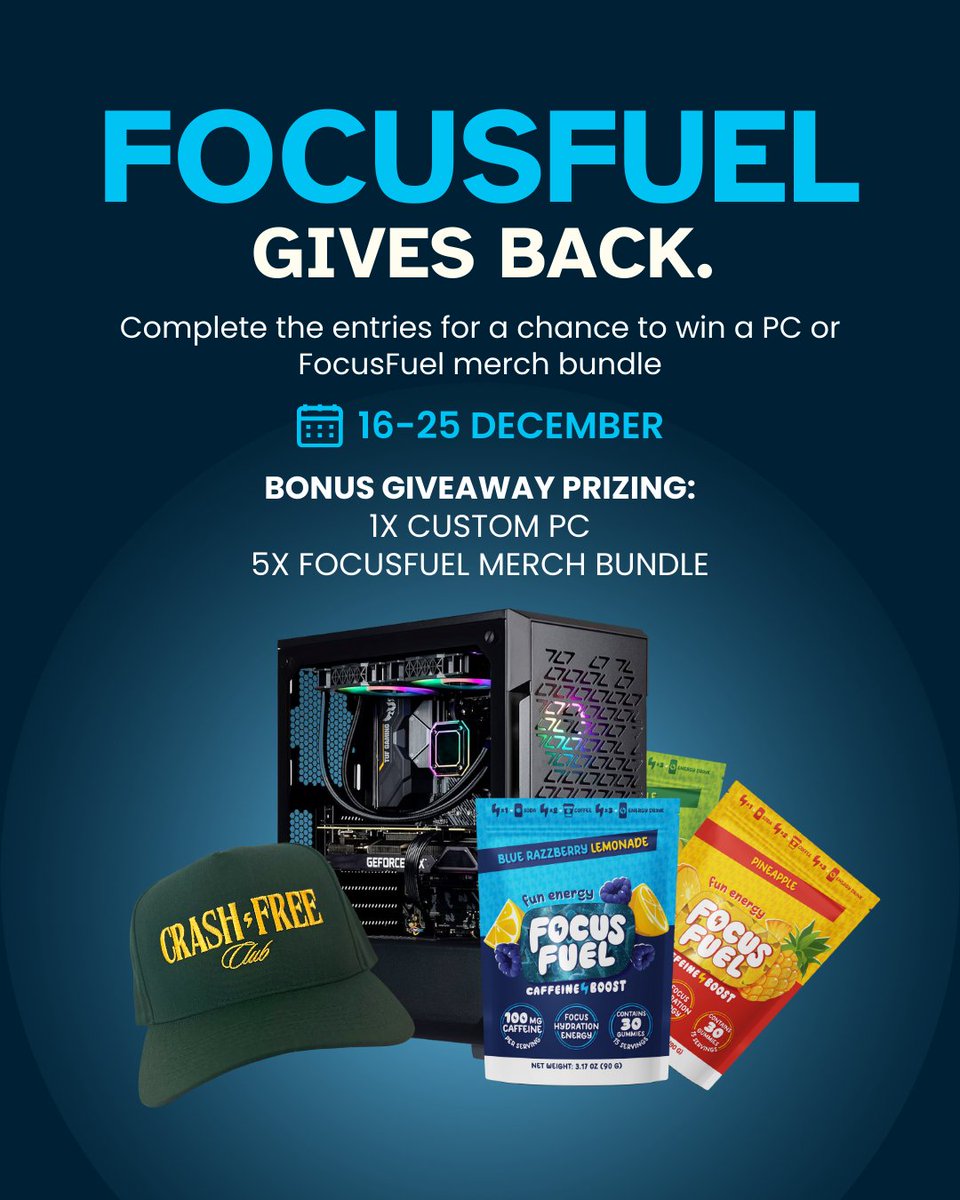 Don't forget...

In addition to donating 50% of all profits to <a href="/GamersOutreach/">Gamers Outreach</a>, we're also giving away:

🖥️ A custom PC 
⚡️ FocusFuel merch bundles

Enter here for your chance to win👇
bit.ly/FFGivesBack