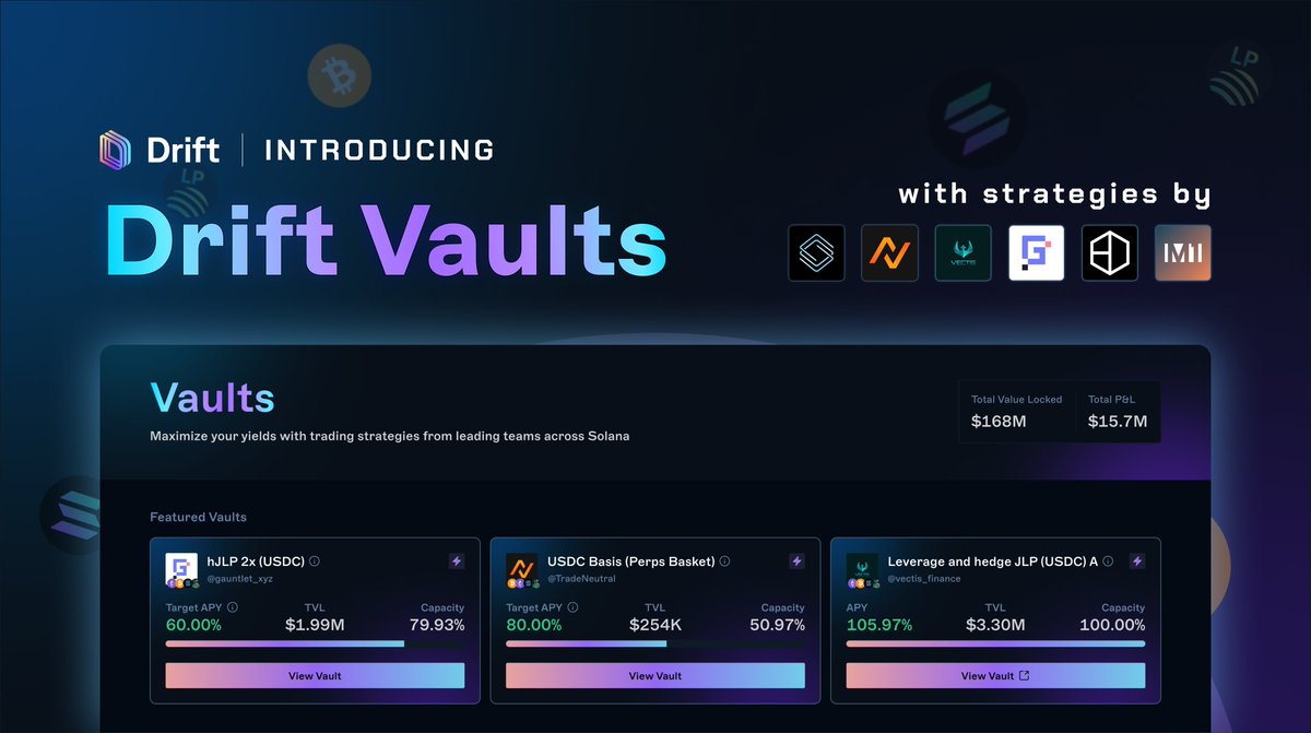Introducing Drift Vaults: The platform for structured products on <a href="/solana/">Solana</a>

Access 20+ high-yield, pro trading strategies with one-click. It's DeFi on autopilot — built and managed by leading ecosystem teams.

Just deposit.