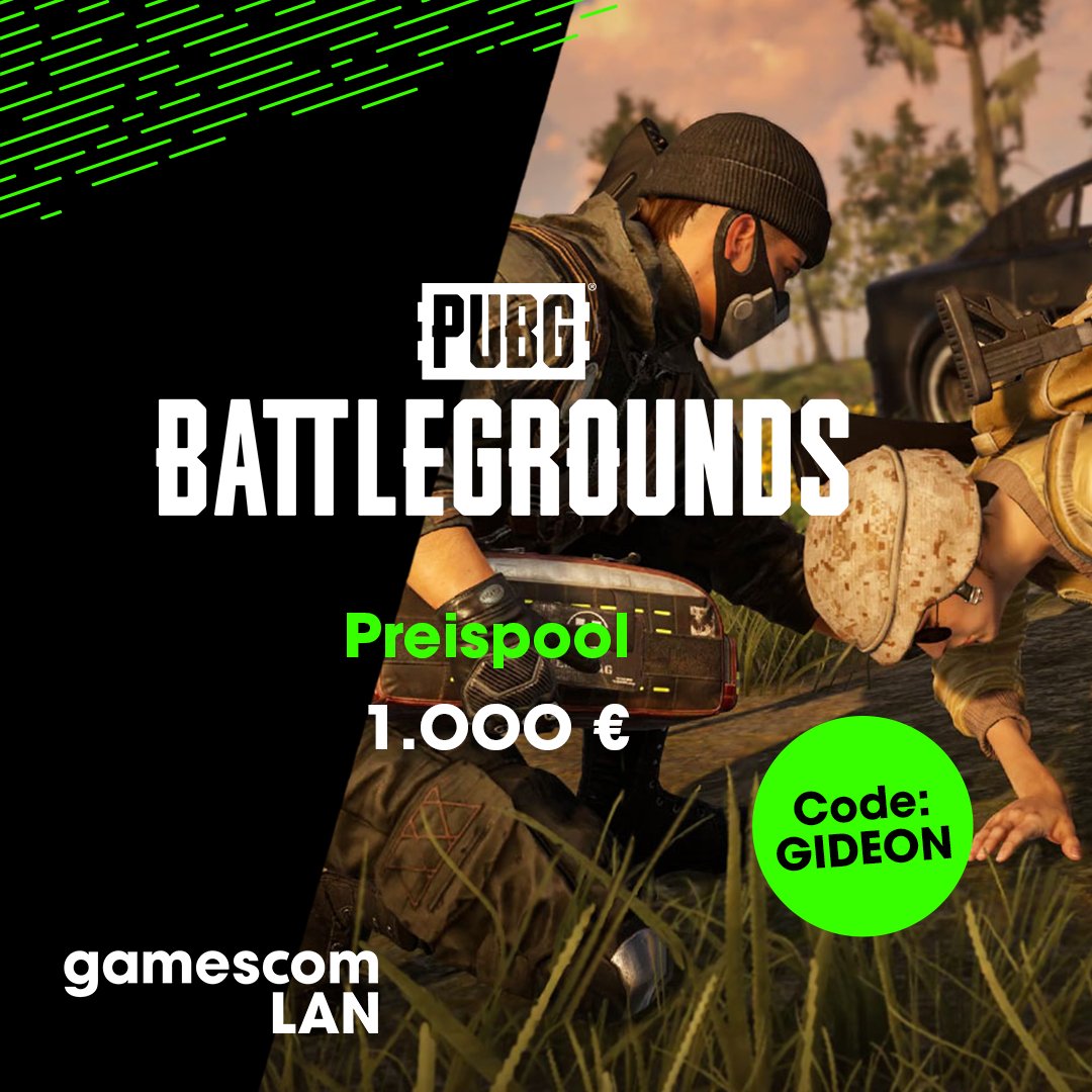 BIG NEWS - PUBG Squad Turnier gemeinsam mit @DariGideon incoming! 🔥

🏆 Prize Pool: 1.000 € + Sachpreise
🎮 Format: Abhängig von der Team-Anzahl
🔫 Zusätzlich: Spannende Solo- und Duo-Events

Außerdem könnt ihr euch mit dem Code “GIDEON” einen Platz in der PUBG-Area auf der LAN
