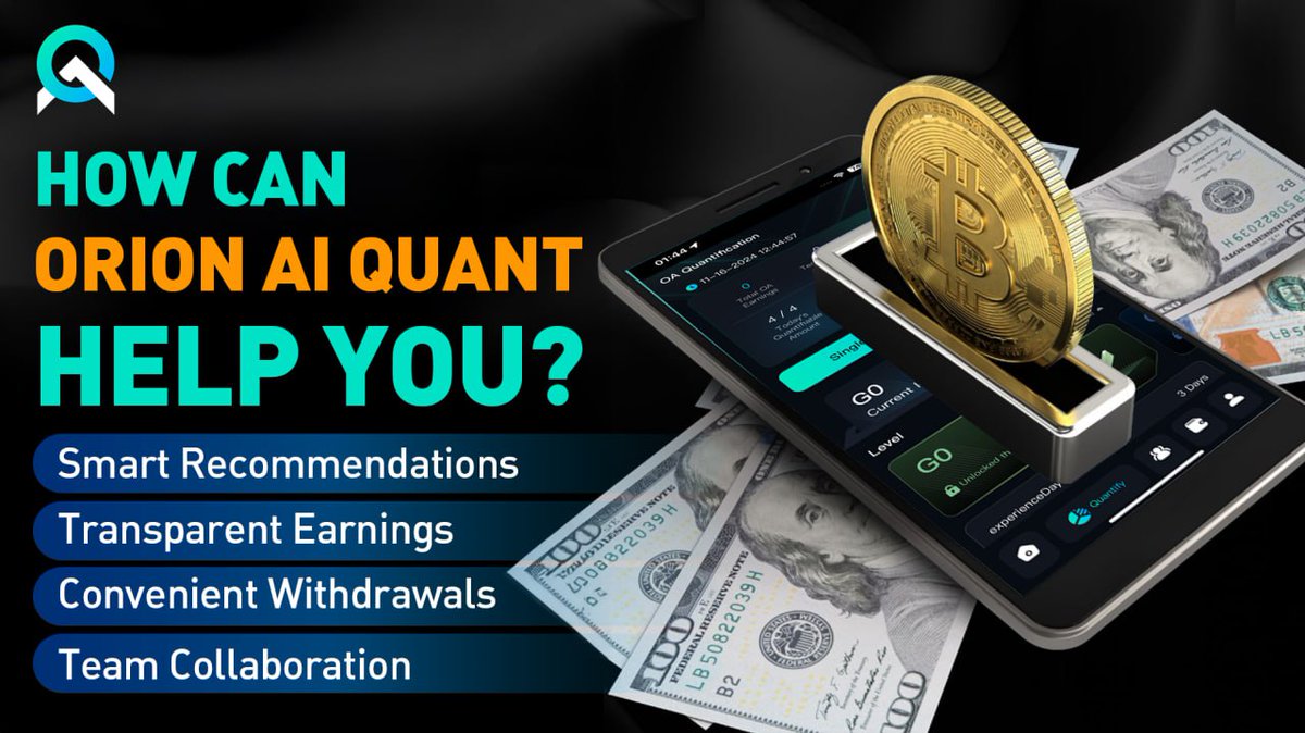 OrionAIQuant's tweet photo. OA helps you with: 
 Smart Recommendations: Tailored trading strategies for every investor. 
 Transparent Earnings: Real-time data and clear returns. 
 Convenient  Withdrawals: Access your funds anytime. 
 Team Collaboration: Invite friends and unlock multi-level commissions! https://t.co/npcH6U6Q93