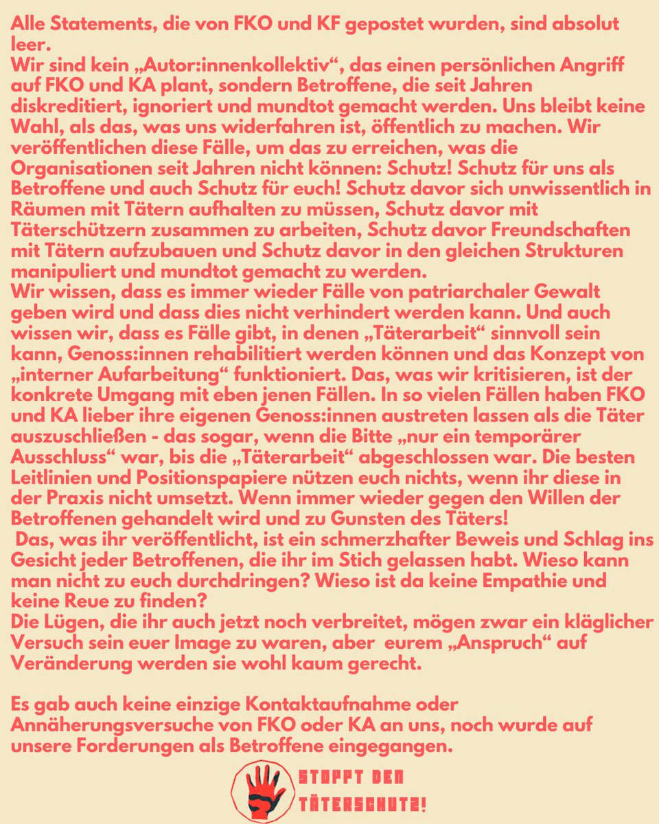 stoppt_taeter's tweet photo. Betroffene werden weiterhin diskreditiert. 

#stopptTäter #stoppttäterschutz #stopptpatriarchalegewalt #FKO #Frauenkollektiv #InternationaleJugend #Solidaritätsnetzwerk #Betriebskampf #Studierendenkollektiv #KommunistischerAufbau #patriarchalegewalt #solidaritätmitbetroffenen https://t.co/3jLbj78RUs