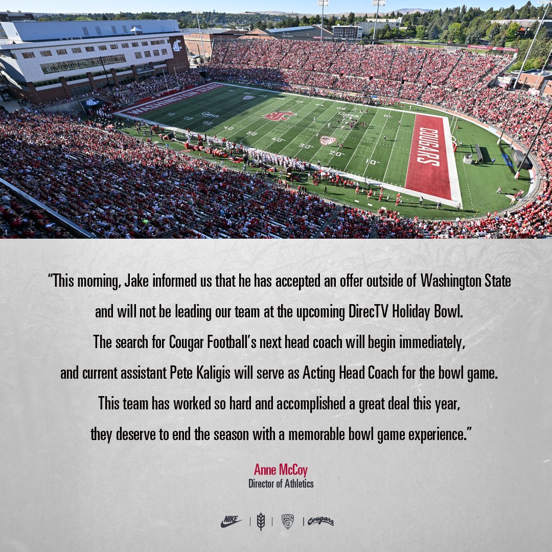 WSUCougars's tweet photo. A statement from WSU Director of Athletics Anne McCoy.

#GoCougs https://t.co/fF9MCPbmsB
