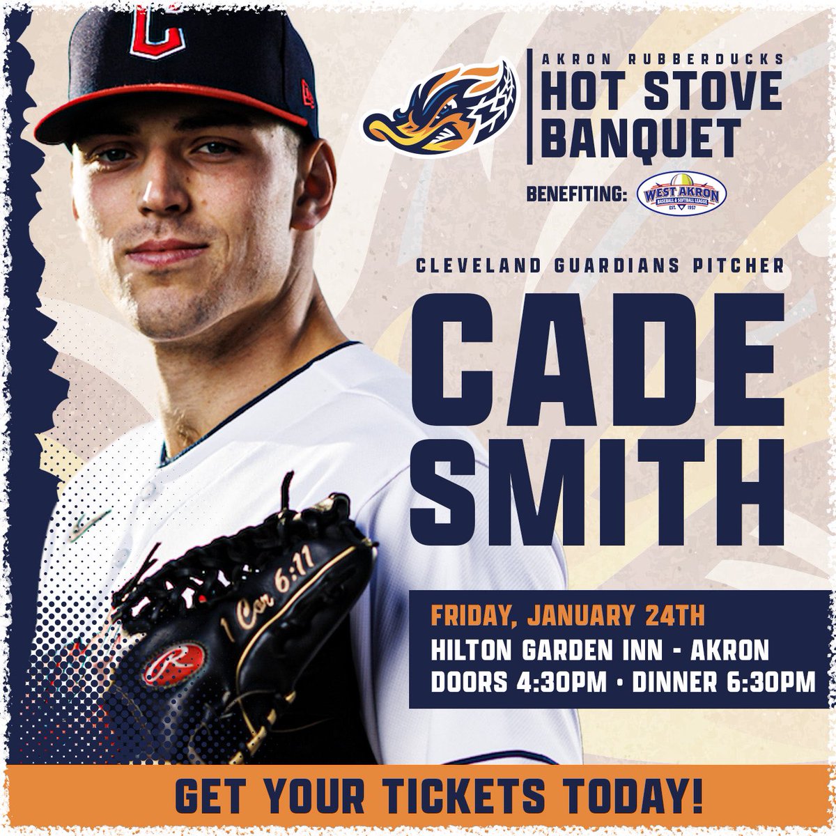 Cade Smith is coming to #QuAkron

Smith will headline our 2025 Hot Stove Banquet benefiting <a href="/the_WABL/">West Akron Baseball & Softball</a> on Friday, January 24!

📞: 855-97-QUACK
🎟️: bit.ly/3ZGWOx6 
ℹ️: bit.ly/4gGrpld