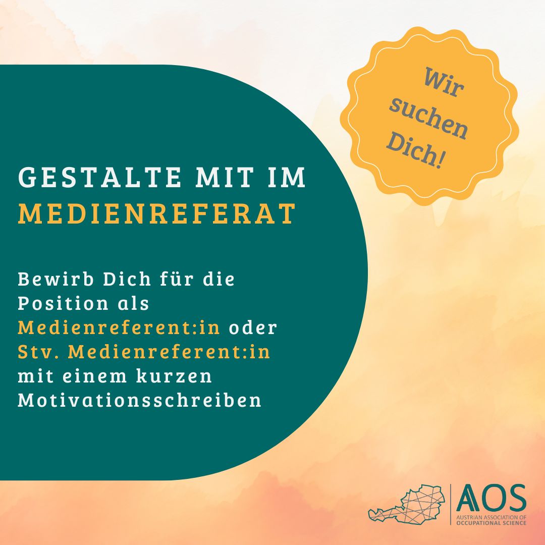 Bewirb Dich als Kandidat:in für die Vorstandswahl im Jänner 2025 mit einem kurzen Motivationsschreiben und der Angabe der Vorstandsposition, die Dich interessieren würde unter office@austrianoccupationalscience.com
  
Fragen?  Mona Dür oder Julia Unger
🔗 austrianoccupationalscience.com/referate/