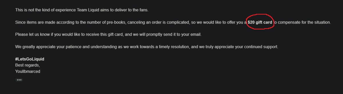 ImMadnessTV's tweet photo. I ordered a $40 mousepad from @TeamLiquid that has now been delayed for delivery for 5+ months.

When asking for a refund, the MOST they're willing to do is a $20 gift card.

This org is straight up scamming people LMFAO https://t.co/QNgxsU1K7p