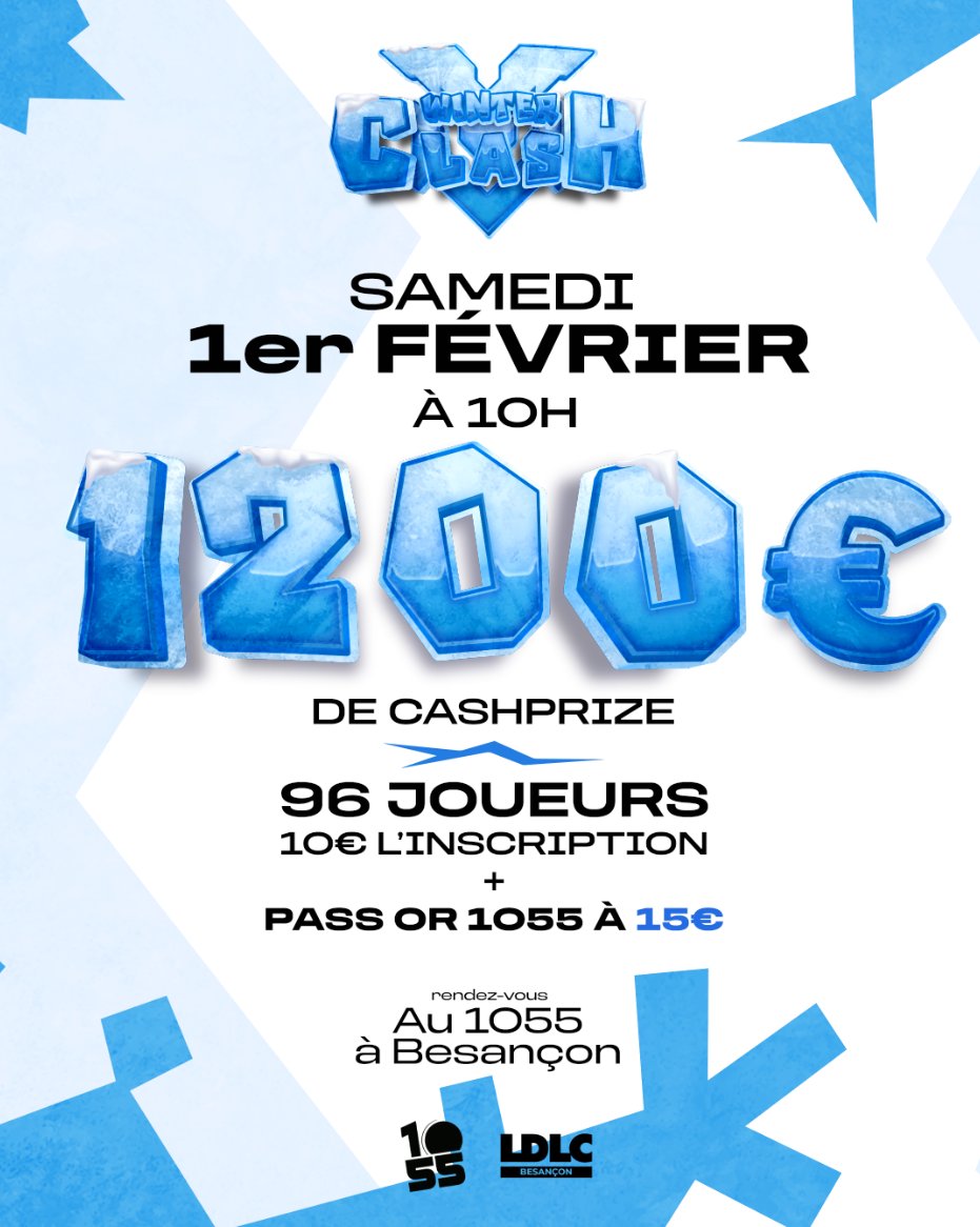 ❄️BSK WINTER CLASH
Vous aviez adoré le Summer Clash cet été, nous sommes de retour au 1055 de Chalezeule le 1er février pour un 96 joueurs de folie🔥

10€ entry fee, pass or (activités illimités) à -50% 😍
Inscrivez vous dès maintenant : start.gg/tournament/bsk…

#SSBU #BSKUNITY