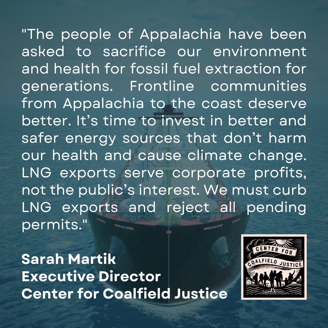 CoalfieldJustice (@coalfldjustice) on Twitter photo The DOE's newest report that makes it clear: increasing LNG exports is a bad move for our pocketbooks, our climate, and our communities that have had to foot the bill for polluting industries for far too long.
📢 TELL <a href="/ENERGY/">U.S. Department of Energy</a> & <a href="/POTUS/">President Donald J. Trump</a> TO ACT NOW! 📢
🔗actionnetwork.org/petitions/lng-… The DOE's newest report that makes it clear: increasing LNG exports is a bad move for our pocketbooks, our climate, and our communities that have had to foot the bill for polluting industries for far too long.
📢 TELL <a href="/ENERGY/">U.S. Department of Energy</a> & <a href="/POTUS/">President Donald J. Trump</a> TO ACT NOW! 📢
🔗actionnetwork.org/petitions/lng-…