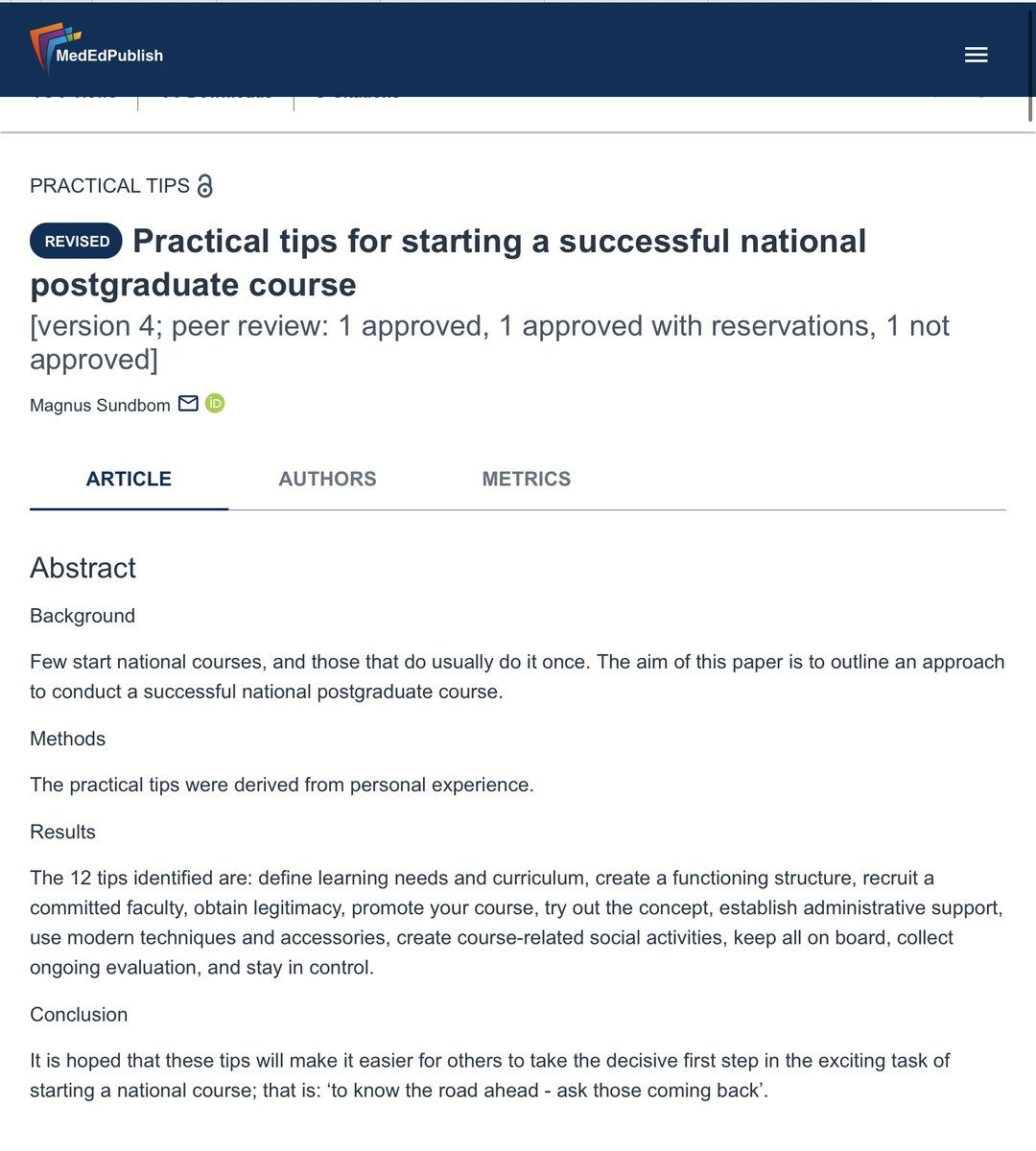 The article "Practical Tips for Starting a Successful National Postgraduate Course" in #MedEdPublish offers actionable advice on planning and launching postgraduate Health Professions programs, highlighting the importance of clear goals. 

Read more: ow.ly/BY8E50UtxMc