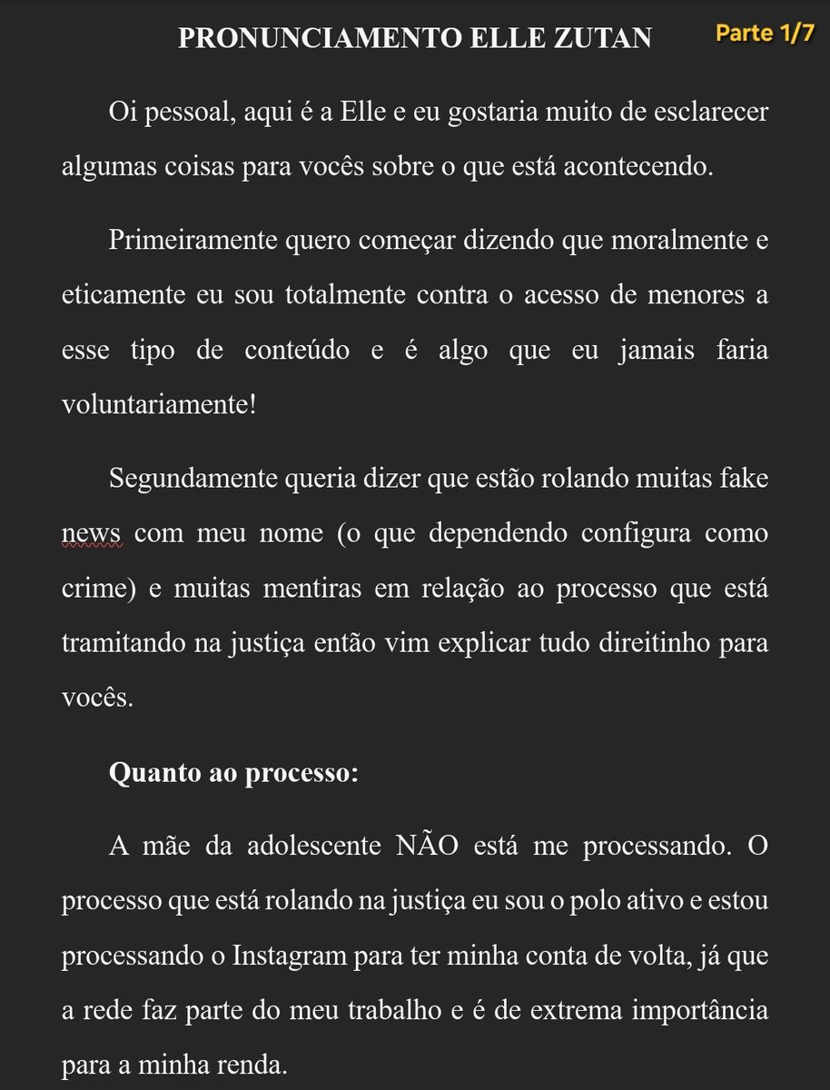 ElleZutan's tweet photo. Meu pronunciamento oficial sobre o assunto que está repercutindo nas redes, a respeito da suspensão do meu Instagram. https://t.co/RK7V92xhWA