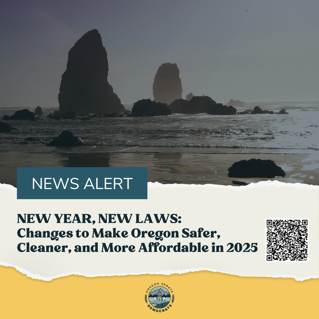 Starting Jan. 1, Oregon is rolling out changes to make life safer, cleaner, and more affordable. From tackling drug use on public transit to lowering prescription costs and expanding your right to repair your devices—here’s what’s coming: tinyurl.com/2025newlaws #orleg #orpol