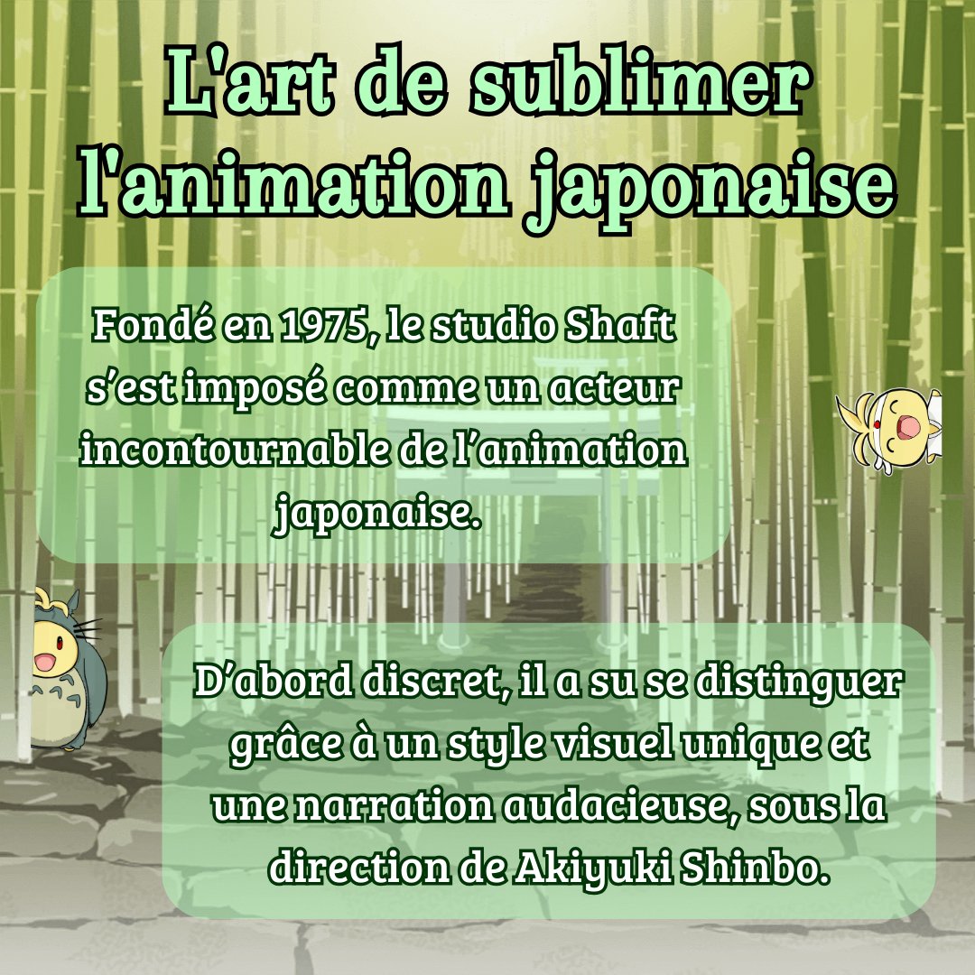 JapaNantes's tweet photo. Ohayo ! 😊
Aujourd'hui, présentation d'un studio d'animation... Nous allons parler du studio Shaft ! 🔥
#JapaNantes #Japon #Japan #StudioShaft #ShaftStudio #Monogatari #Bakemonogatari #MadokaMagica #MarchComesInLikeALion #Nisekoi #animation #AnimationJaponaise #Anime https://t.co/BAbaIh7JYX