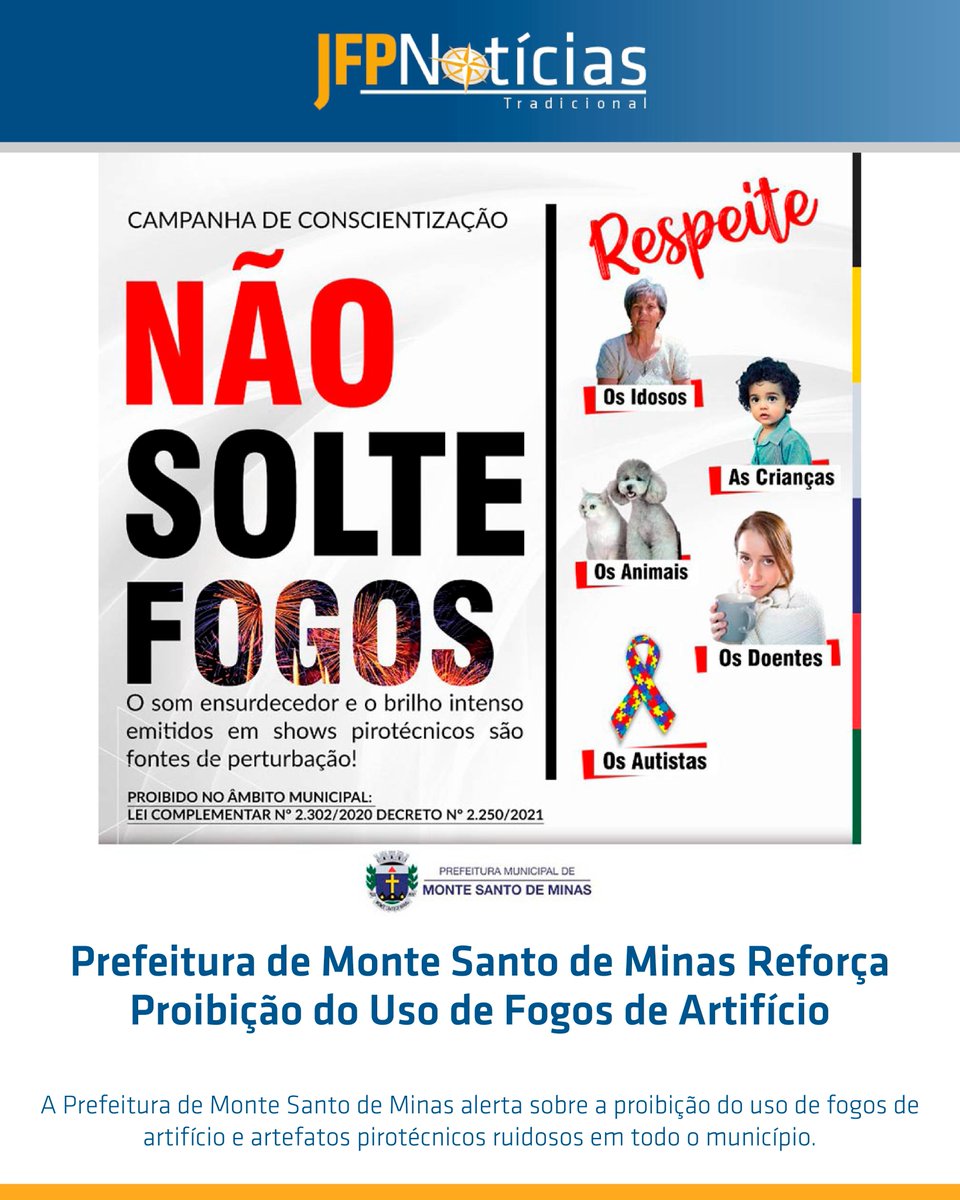 jfpnoticias's tweet image. Prefeitura de Monte Santo de Minas Reforça Proibição do Uso de Fogos de Artifício
#FogosDeArtifício #Proibição #MonteSantodeMinas #SossegoPúblico #LeiMunicipal #CódigoDePosturas #Animais #Crianças #Idosos #Autismo #BemEstar #Conscientização
jfpnoticias.com.br/prefeitura-de-…