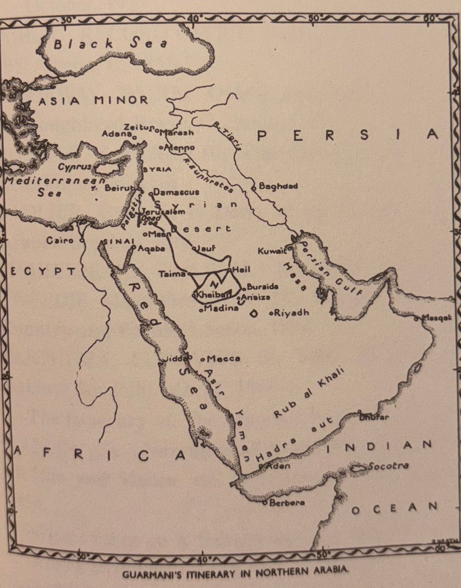 خريطة توضح مسار رحلة كارلو غوارماني عام 1280هـ/1864م
