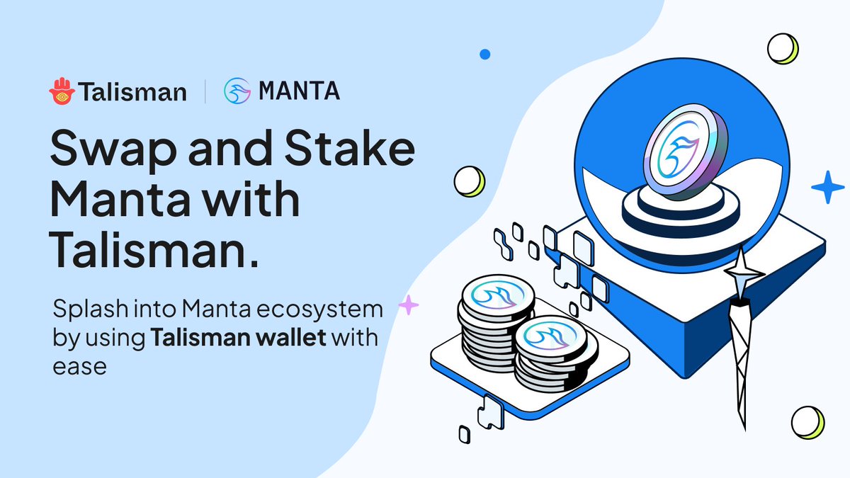 wearetalisman's tweet photo. Make Talisman your favorite wallet for the @MantaNetwork Ecosystem: Swap, Stake, and Earn XP!
Swap for $MANTA in Talisman portal, stake Manta with @Bifrost’s liquid staking on Talisman, and earn points!
Here is how 🧵: https://t.co/ySmRCRHtOj