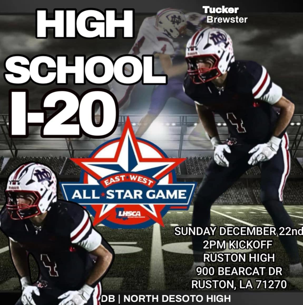 Tucker Brewster (@tucker_brewster) on Twitter photo Let's Go! I-20 Bowl Sunday 📍Ruston high 2PM! Time to compete against the best‼️<a href="/CoachDunn1/">Dennis Dunn</a> <a href="/NDGriffinFB/">North DeSoto Football</a> <a href="/tylerwarren22/">Tyler Warren</a> <a href="/MDayneR21/">Dayne Reeves</a> <a href="/MattParker_03/">Matt Parker</a> <a href="/CoachJwill_/">Justin Williamson</a> <a href="/CoachStew_NSU/">Carson Stewart</a> <a href="/BlaineMcCorkle/">Blaine McCorkle</a>
<a href="/TheCoach_G/">Chris Gistorb</a> <a href="/CoachThomas_59/">Dennis Thomas</a> <a href="/CoachBradSmiley/">Brad Smiley</a> Let's Go! I-20 Bowl Sunday 📍Ruston high 2PM! Time to compete against the best‼️<a href="/CoachDunn1/">Dennis Dunn</a> <a href="/NDGriffinFB/">North DeSoto Football</a> <a href="/tylerwarren22/">Tyler Warren</a> <a href="/MDayneR21/">Dayne Reeves</a> <a href="/MattParker_03/">Matt Parker</a> <a href="/CoachJwill_/">Justin Williamson</a> <a href="/CoachStew_NSU/">Carson Stewart</a> <a href="/BlaineMcCorkle/">Blaine McCorkle</a>
<a href="/TheCoach_G/">Chris Gistorb</a> <a href="/CoachThomas_59/">Dennis Thomas</a> <a href="/CoachBradSmiley/">Brad Smiley</a>