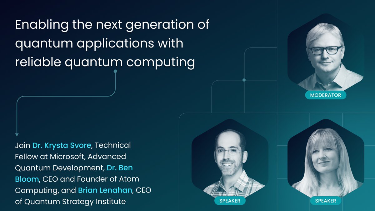 QuantumDaily's tweet image. Don’t miss the @MSFTQuantum & @Atom_Computing webinar "Enabling the next generation of quantum applications with reliable quantum computing" on Jan 16th 8am PT/ 11am ET.
🔗 Register: airmeet.com/e/990f66a0-967…
#QuantumTech #AI #HighPerformanceComputing #Leadership
