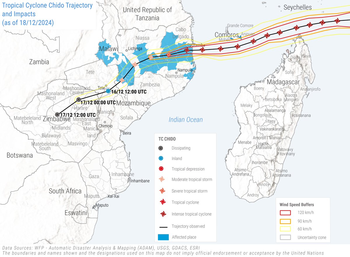 🌪️ #CycloneChido devastates parts of Southern Africa:  

- 45 deaths in #Mozambique, 184,000 people affected 
- 13 deaths in #Malawi, 45,000 people affected 
- Humanitarian partners are supporting with assessment and aid efforts  

Read more ⤵️
reliefweb.int/report/mozambi…