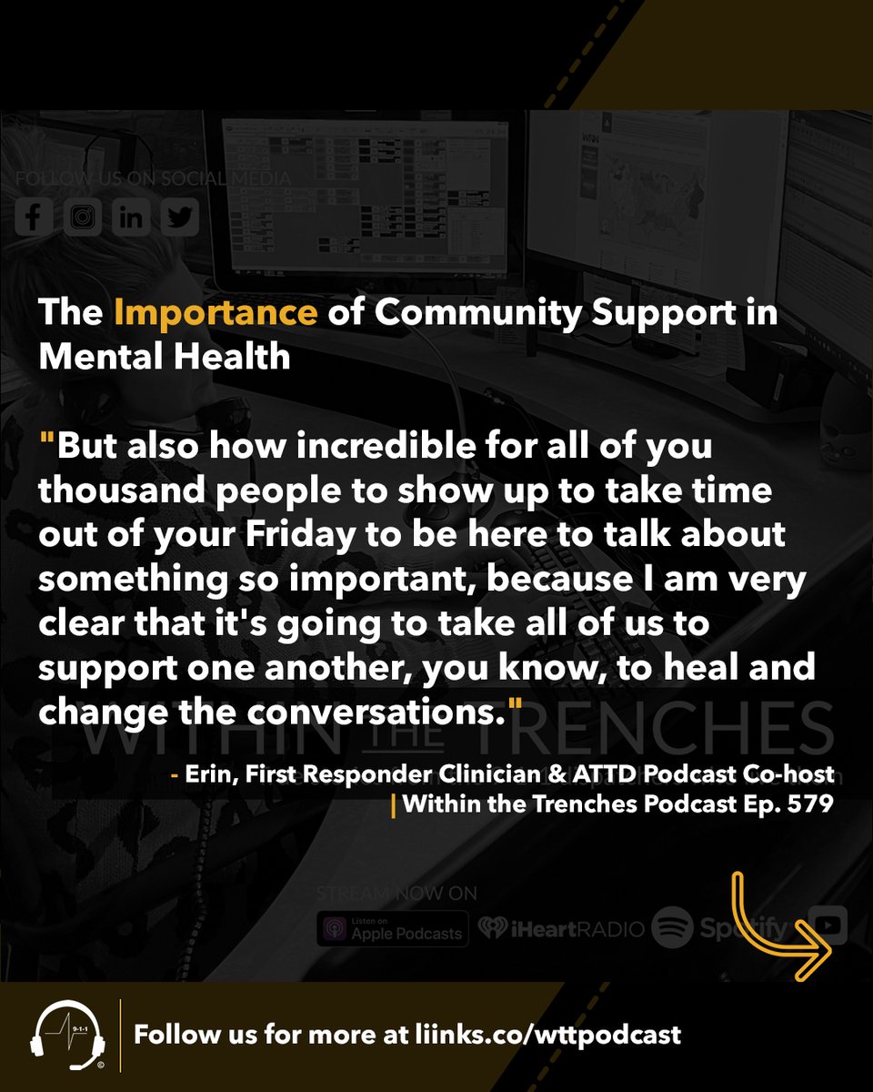 911podcast's tweet image. The Importance of Community Support in Mental Health in 911. 

Notable quotes from Ep. 579 featuring a panel discussion from Dare to be Great 6 called "No Dispatcher Left Behind." 

#firstresponders #Dispatching #podcast