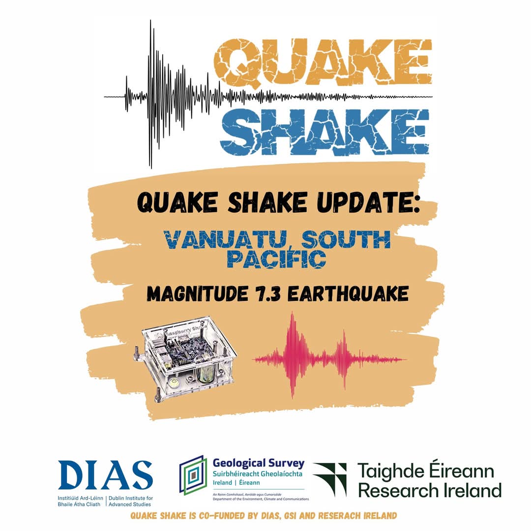 quakeshake_DIAS's tweet photo. At magnitude 7.3 earthquake struck off Vanuatu December 17th, approximately 20 kilometers from the capital, Port Vila. The earthquake occurred at a depth of 57 kilometers. Recorded below by Irish Raspberry Shake stations. 
 #QuakeShake 
 #EarthquakeUpdate 
 #Vanuatu https://t.co/yiGnWQbyto