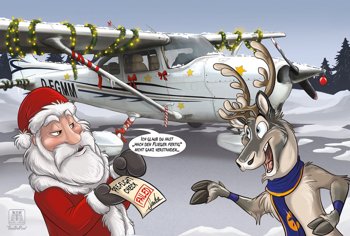 Asking your over-motivated reindeer flight student to „get the plane ready”… I guess he didn’t quite get it right. 😅

Picture I drew for our flight school for their annual Christmas chocolate calendar. 🎅🏼