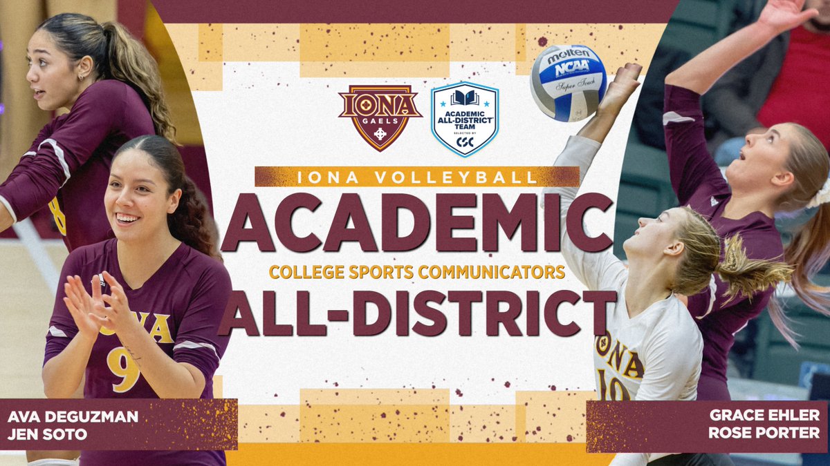 Iona Volleyball (@ionavolleyball) on Twitter photo โญ๏ธ๐จ ๐๐ฃ ๐๐ฃ๐ ๐๐๐ ๐ฉ๐๐ ๐พ๐ค๐ช๐ง๐ฉ ๐๐
Iona Volleyball's Ava DeGuzman, Grace Ehler, Jen Soto, and Rose Porter were named to the <a href="/CollSportsComm/">College Sports Communicators</a> Academic All-District Team!
#GaelNation #MAACVB โญ๏ธ๐จ ๐๐ฃ ๐๐ฃ๐ ๐๐๐ ๐ฉ๐๐ ๐พ๐ค๐ช๐ง๐ฉ ๐๐
Iona Volleyball's Ava DeGuzman, Grace Ehler, Jen Soto, and Rose Porter were named to the <a href="/CollSportsComm/">College Sports Communicators</a> Academic All-District Team!
#GaelNation #MAACVB