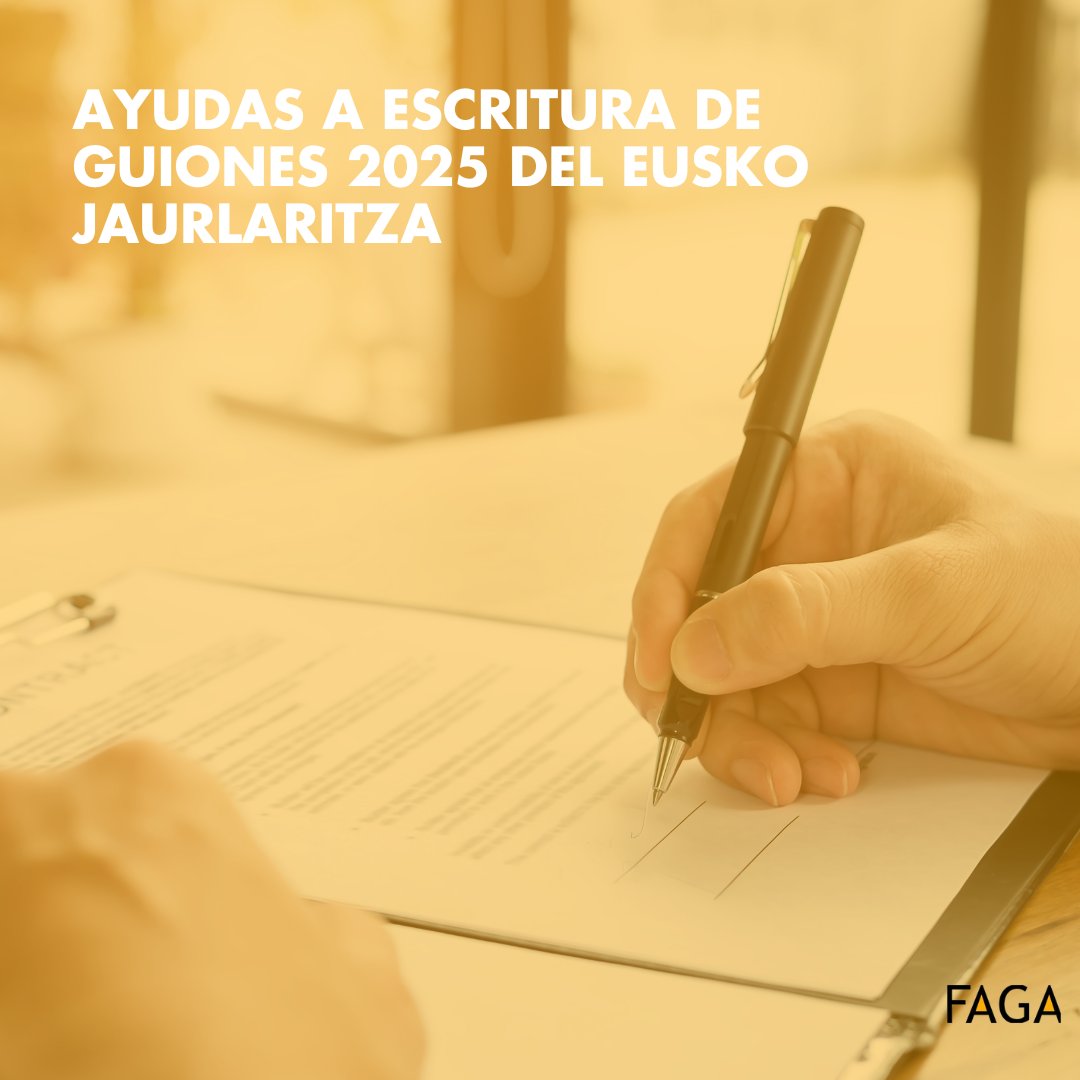 ¡Atención guionistas! 🟠 Las Ayudas a Escritura de Guiones 2025 del Eusko Jaurlaritza abrirán oficialmente su convocatoria el próximo 27 de diciembre. 🖋️

👉 Plazo de solicitudes: Del 27 de diciembre al 27 de enero.

#FAGA #guionistas #audiovisual #scriptwriters #script