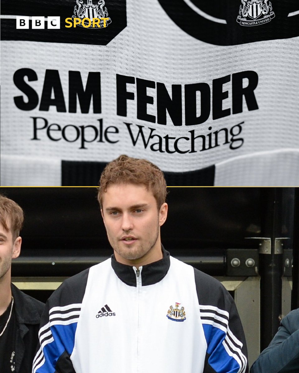 bbcnewcastle's tweet photo. 🖤🤍 @NUFC 🤝 @samfendermusic 

Tonight, Newcastle players will be wearing shirts supporting the release of Sam Fender's latest album. 

Some match-worn shirts will also be auctioned to raise money for the @NU_Foundation.

#NUFC https://t.co/LI6qvtuH5P