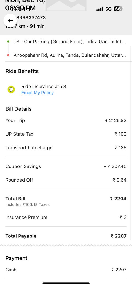 sumitsinghsk's tweet photo. @Olacabs @ola_supports when I booked the ride the fare displayed was 669 but at the end I was asked to pay 2207. I tried to contact help in app but no luck for last 2 days. Please assist. https://t.co/QirMVIA8XY