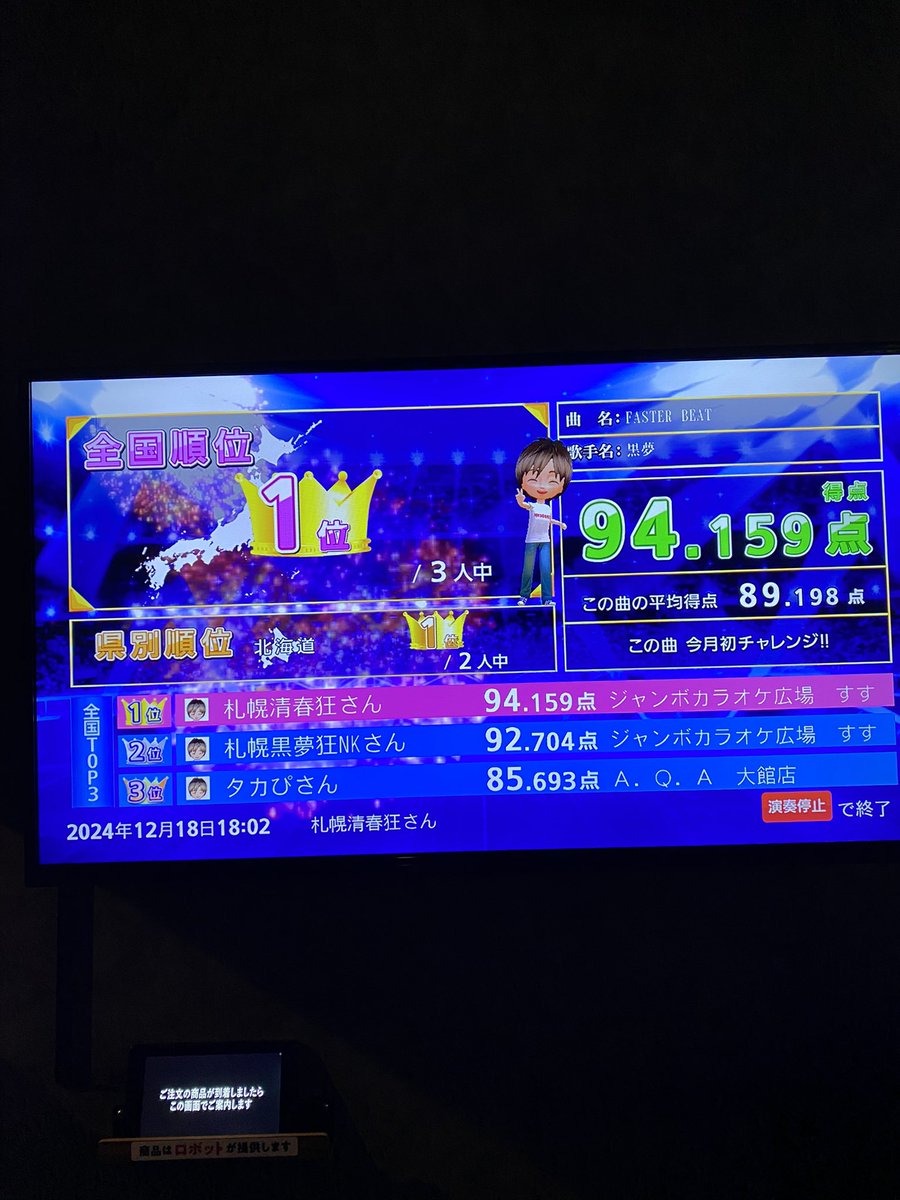 2022kyomudora's tweet photo. ヒトカラ行ってきました！！
今日は、喉の調子が良くて点数出る日でした！！☺️☺️
過去の自分を超えました！w
名前が、黒夢狂から清春狂になってたw
清春さん、頑張りましたよ
👍👍

#ki_spring 
#黒夢
#黒夢復活
#fasterbeat https://t.co/YgTRaAJjoJ