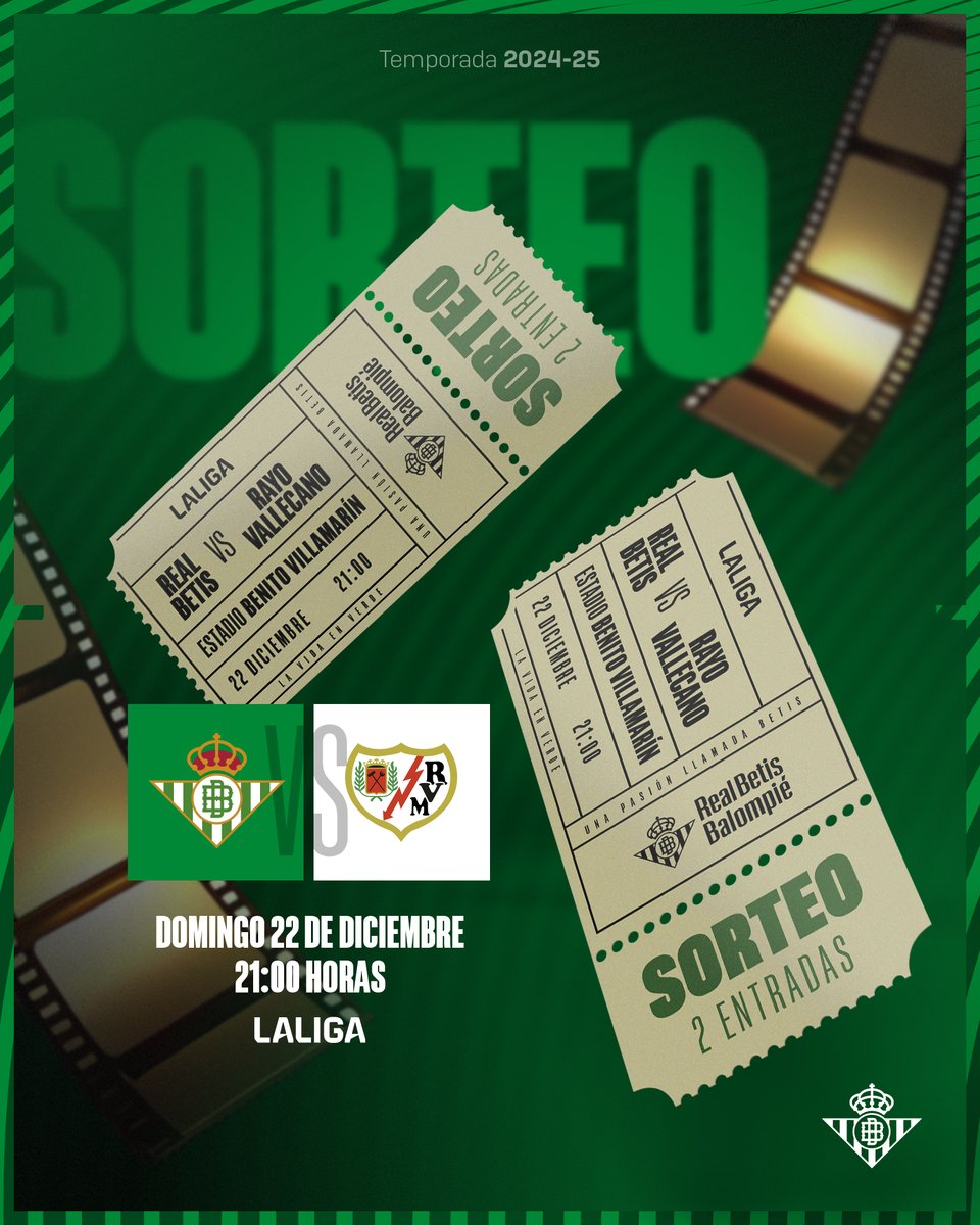 ¡OJO! 📢 

¡Sorteamos 2 entradas para el #RealBetisRayo entre todos los que hagáis 𝐑𝐓 a esta publicación! 🔄🎫👍