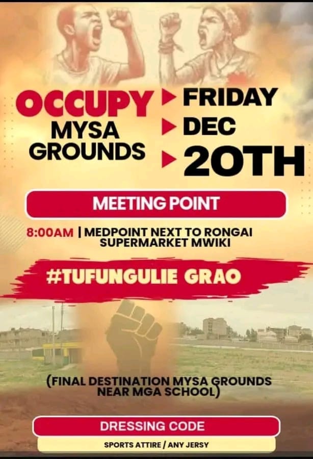 Join <a href="/suicultura19/">Kasarani Social Justice Center</a> in demanding :
1. Official re-opening of the grounds as it is.
2. Designated alternative grounds for all teams during and after the construction period of the turf installation.
 #LandFoodFreedom
#HandsOffPublicSpaces