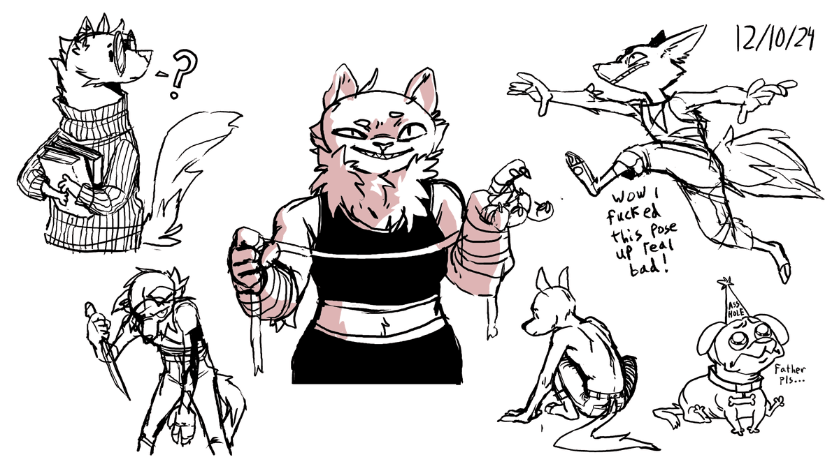 MagmaCone's tweet photo. I recently started trying to do a bunch of sketches every day, since I'm in a bit of a rut and I wanna stay in the habit of making stuff to help me through it.

Here are the pages from the first 3 days: https://t.co/AGXDsTgfRk