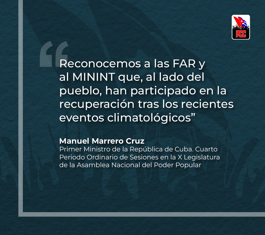 En la recuperación de las afectaciones dejadas por los recientes huracanes y sismos el papel de las FAR (<a href="/MinfarC/">Minfar_Cuba</a>) y el <a href="/minint_cuba/">MININT_CUBA</a> ha sido clave