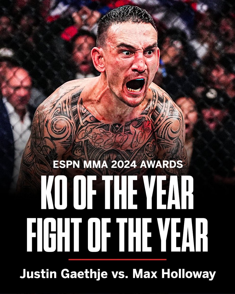 THE KO HEARD AROUND THE WORLD 💥

Justin Gaethje and Max Holloway's epic bout at UFC 300 wins two awards in 2024 🏆

For more on the 2024 MMA Awards: spr.ly/6010Q0a0n