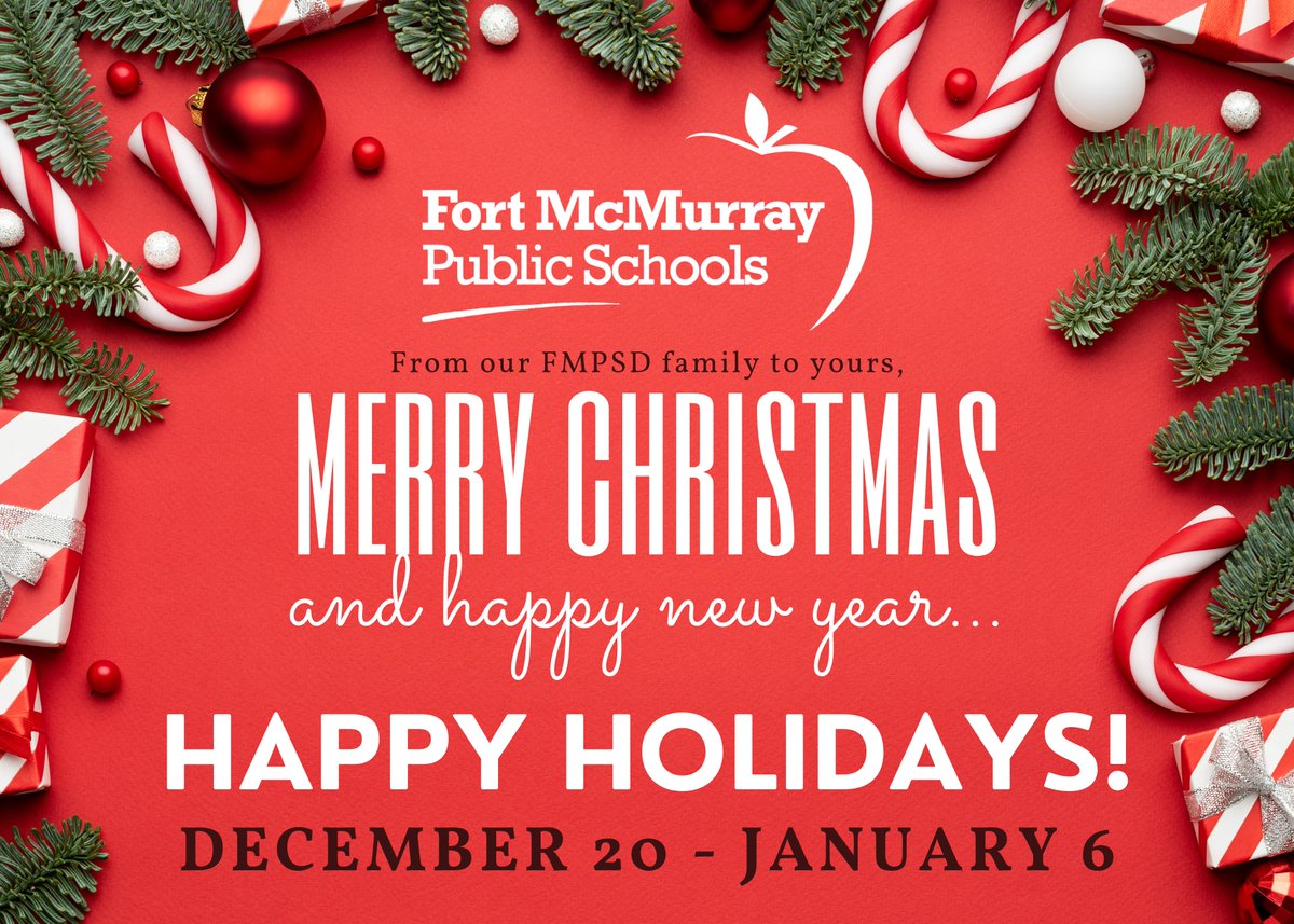 Fort McMurray Public School Division (@fmpsd) on Twitter photo Happy Holidays, FMPSD Family!
Here is our annual Holiday message from the Office of the Superintendent: bit.ly/4iWvion
To our sponsors, partners, volunteers, parents and
staff: thank you for 'Doing What's Best For Kids!'
<a href="/annaleeskinner/">Annalee Nutter</a>
#FMPSD #YMM #RMWB Happy Holidays, FMPSD Family!
Here is our annual Holiday message from the Office of the Superintendent: bit.ly/4iWvion
To our sponsors, partners, volunteers, parents and
staff: thank you for 'Doing What's Best For Kids!'
<a href="/annaleeskinner/">Annalee Nutter</a>
#FMPSD #YMM #RMWB